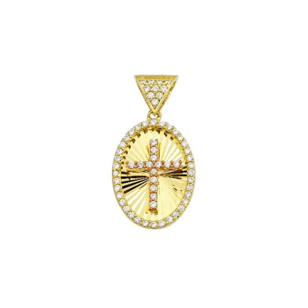 MÉDAILLE CROIX OR JAUNE ET ROSE 10K