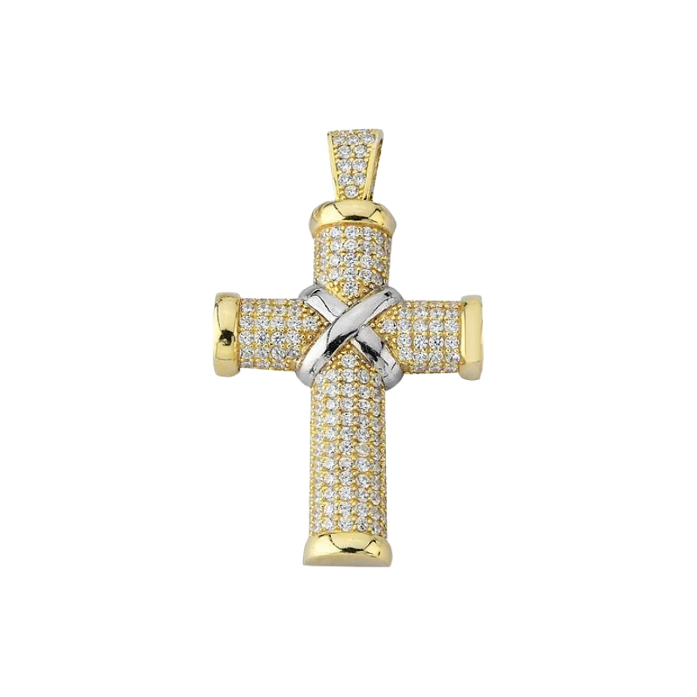 10K YELLOW GOLD CROSS - RHODIUM