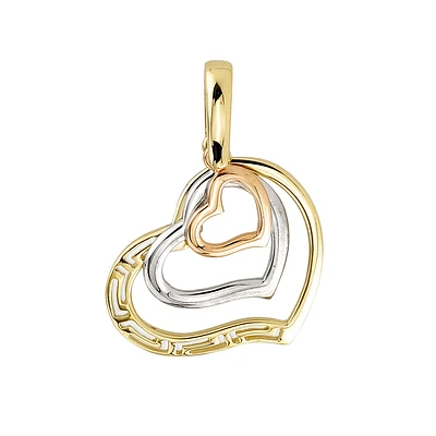 3 TONE 10K GOLD FANCY HEART PENDANT