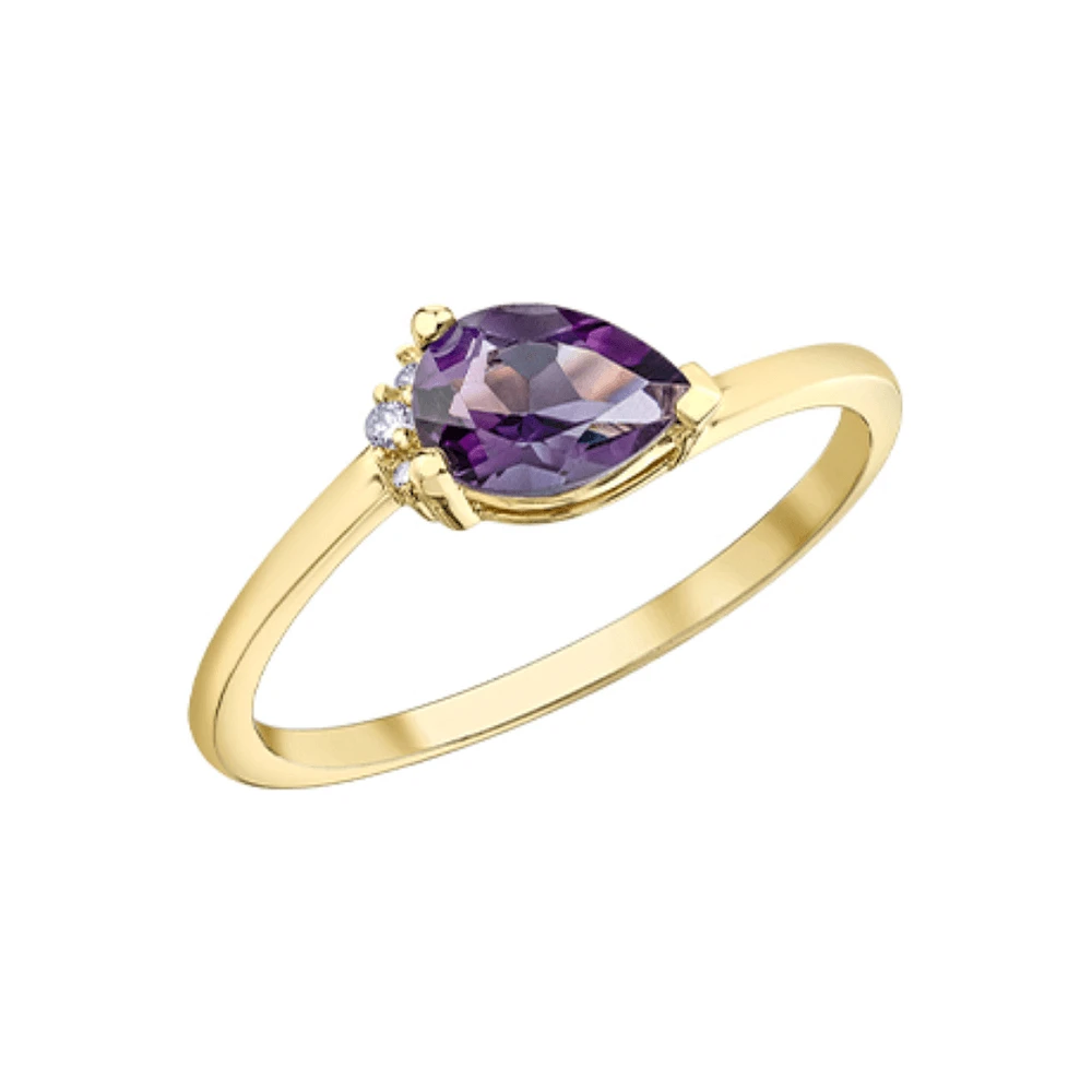 BAGUE EN OR 10K DIAMANTS -AMÉTHYSTE