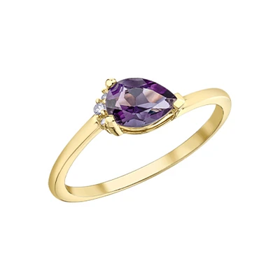 BAGUE EN OR 10K DIAMANTS -AMÉTHYSTE