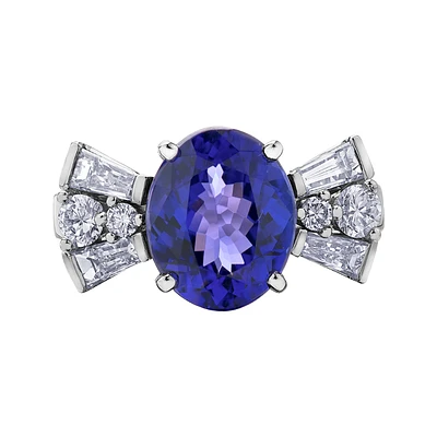 PLATINUM DIAMOND AND TANZANITE RING