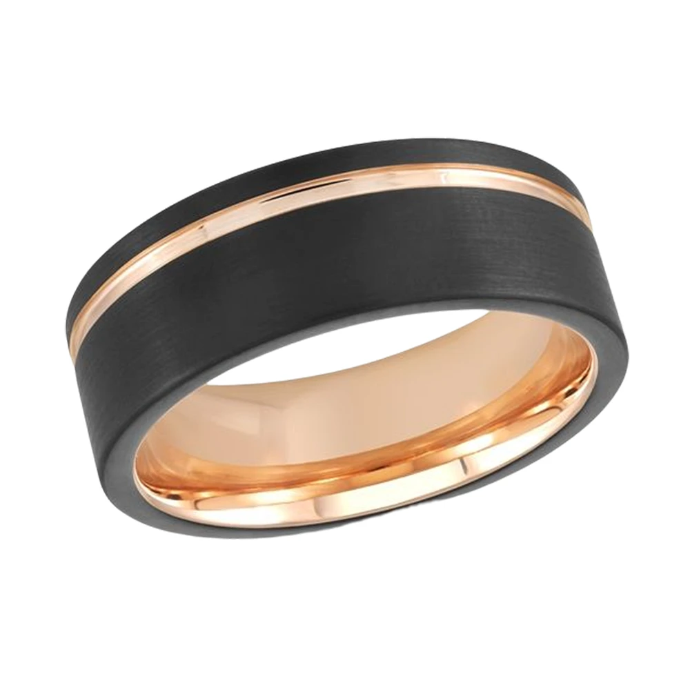 JONC TUNGSTÈNE NOIR PLAQUÉ ROSE 8MM