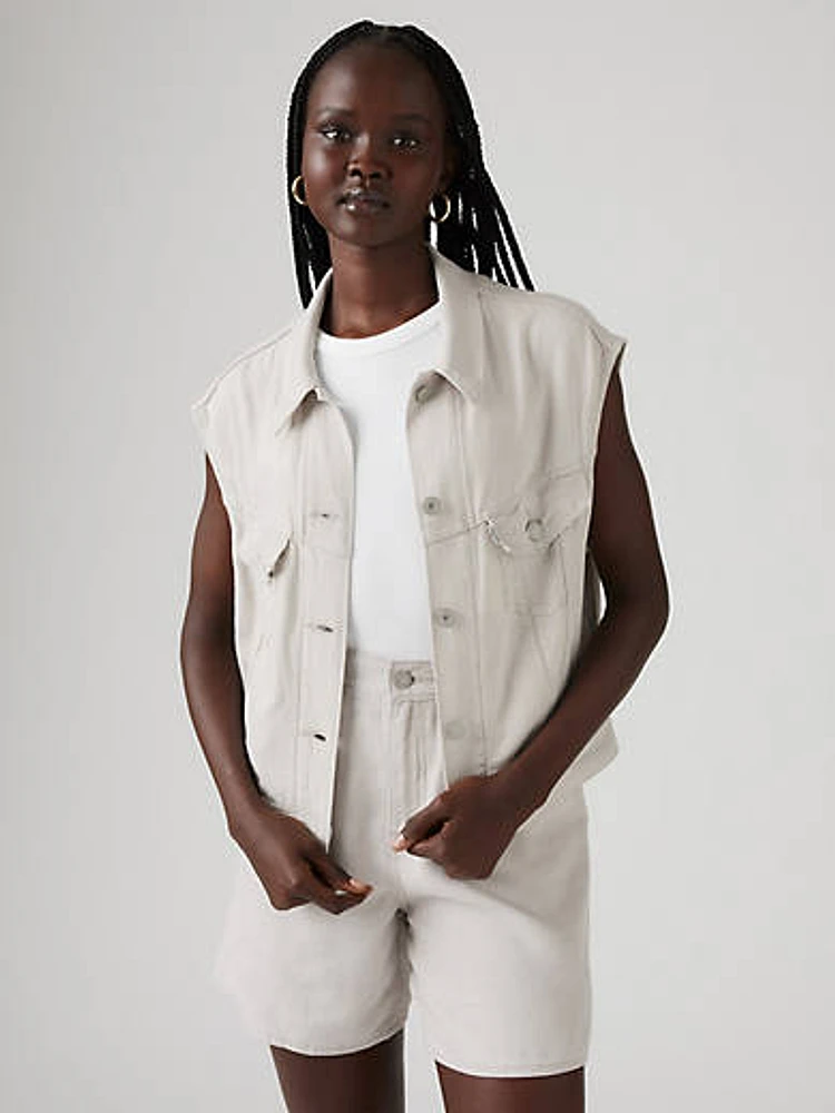 Shrunken '90s Linen Blend Lightweight Vest