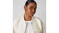 Faux Leather Varsity Bomber Jacket