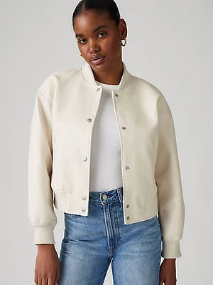 Faux Leather Varsity Bomber Jacket