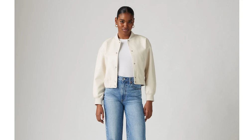 Faux Leather Varsity Bomber Jacket