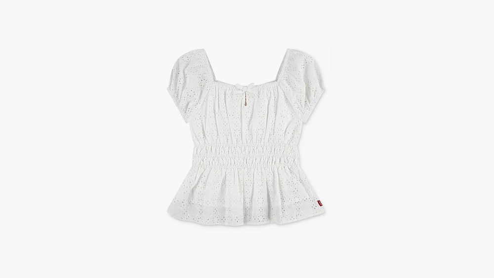 Eyelet Puff Sleeve Top Big Girls S-XL