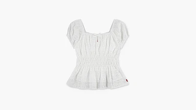 Eyelet Puff Sleeve Top Big Girls S-XL