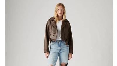 Belted Crop Moto Jacket