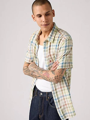 Short Sleeve Sunset Cotton Linen One Pocket Shirt