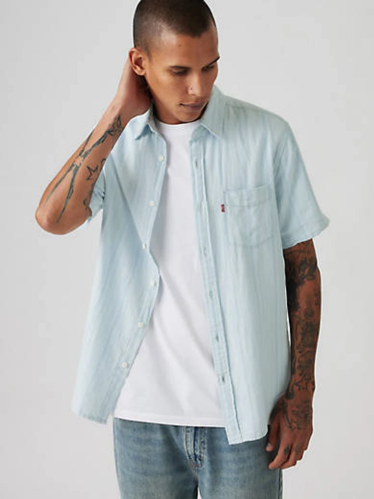 Short Sleeve Sunset Cotton Linen One Pocket Shirt