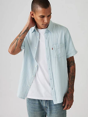 Short Sleeve Sunset Cotton Linen One Pocket Shirt