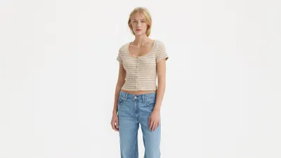 Short Sleeve Britt Snap Front Top