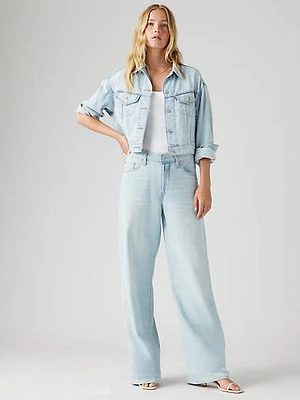 XL Baggy Straight Linen+ Denim Women's Jeans