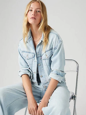 Shrunken '90s Linen+ Denim Lightweight Trucker Jacket