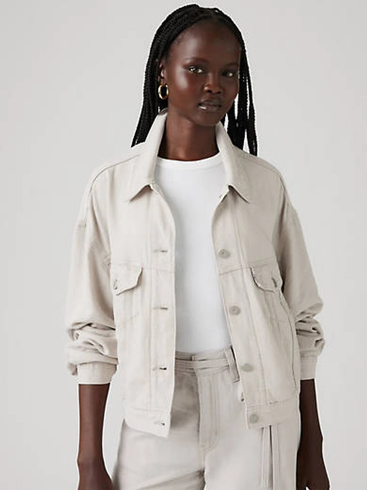 Shrunken '90s Linen Blend Lightweight Trucker Jacket