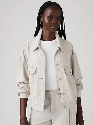Shrunken '90s Linen Blend Lightweight Trucker Jacket