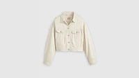 Shrunken '90s Linen Blend Lightweight Trucker Jacket