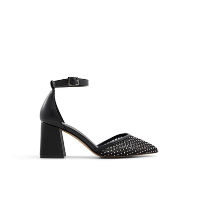 Daliaa Black Textile Mesh Glitter Women's Kitten heels