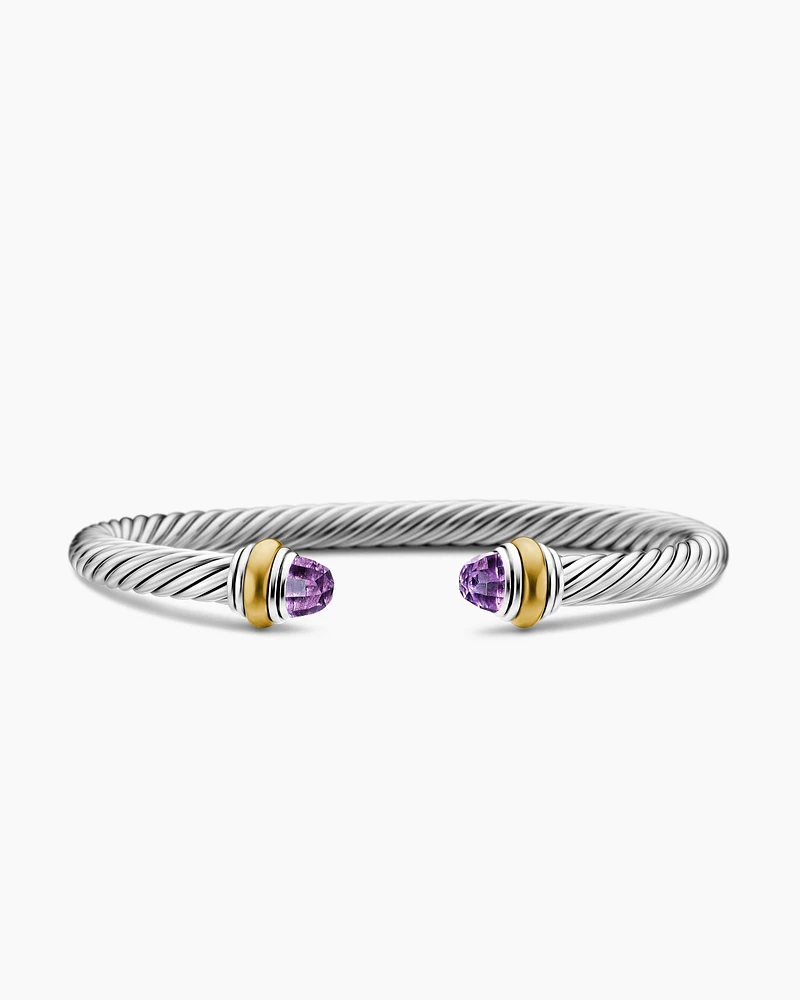Classic Cable Bracelet Sterling Silver with 14K Yellow Gold and Amethyst, 5mm