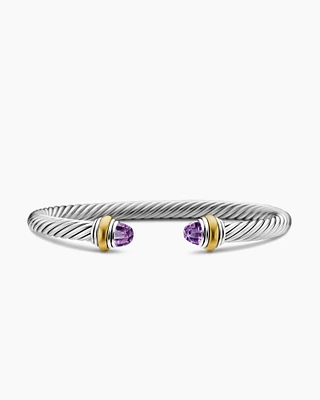 Classic Cable Bracelet Sterling Silver with 14K Yellow Gold and Amethyst, 5mm