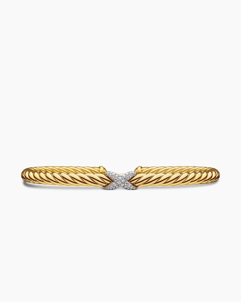 Cablespira X Station Bracelet 18K Yellow Gold with Diamonds, 4mm