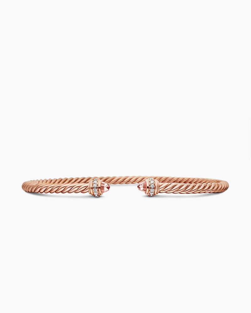 Classic Cablespira® Bracelet 18K Rose Gold with Morganite and Diamonds, 3mm