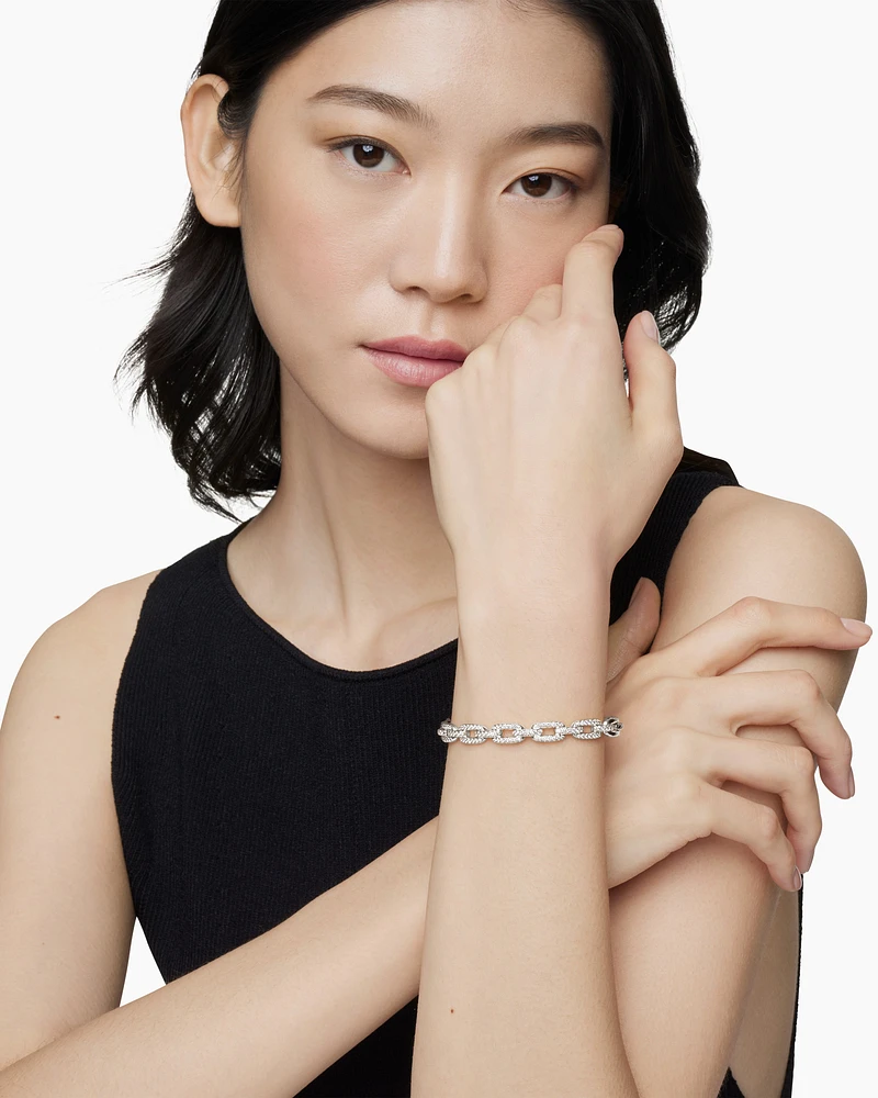 Stax Chain Link Bracelet in 18K White Gold with Diamonds, 7mm
