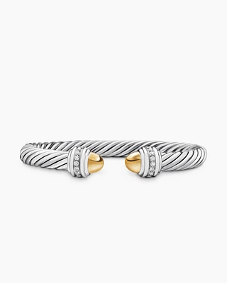 Classic Cable Bracelet Sterling Silver with 14K Yellow Gold Domes and Diamonds, 7mm