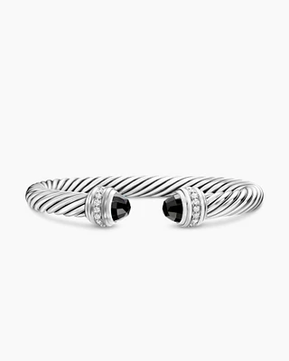 Classic Cable Bracelet Sterling Silver with Black Onyx and Diamonds, 7mm