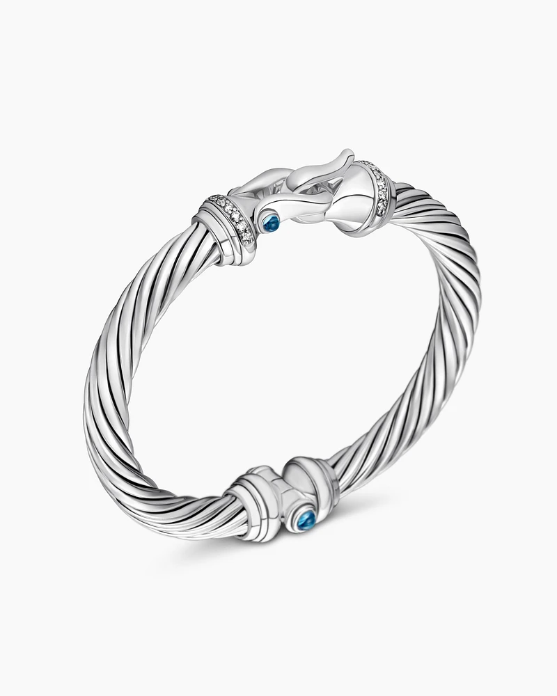Buckle Classic Cable Bracelet Sterling Silver with Hampton Blue Topaz and Diamonds, 7mm