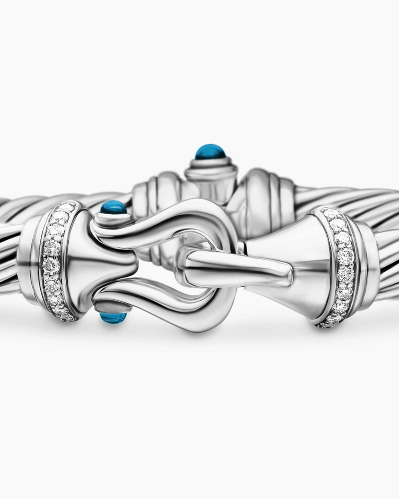 Buckle Classic Cable Bracelet Sterling Silver with Hampton Blue Topaz and Diamonds, 7mm