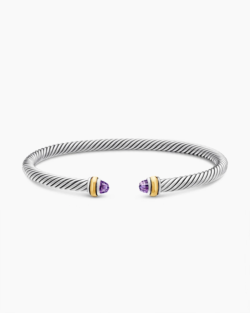 Classic Cable Bracelet Sterling Silver with 18K Yellow Gold and Amethyst, 4mm
