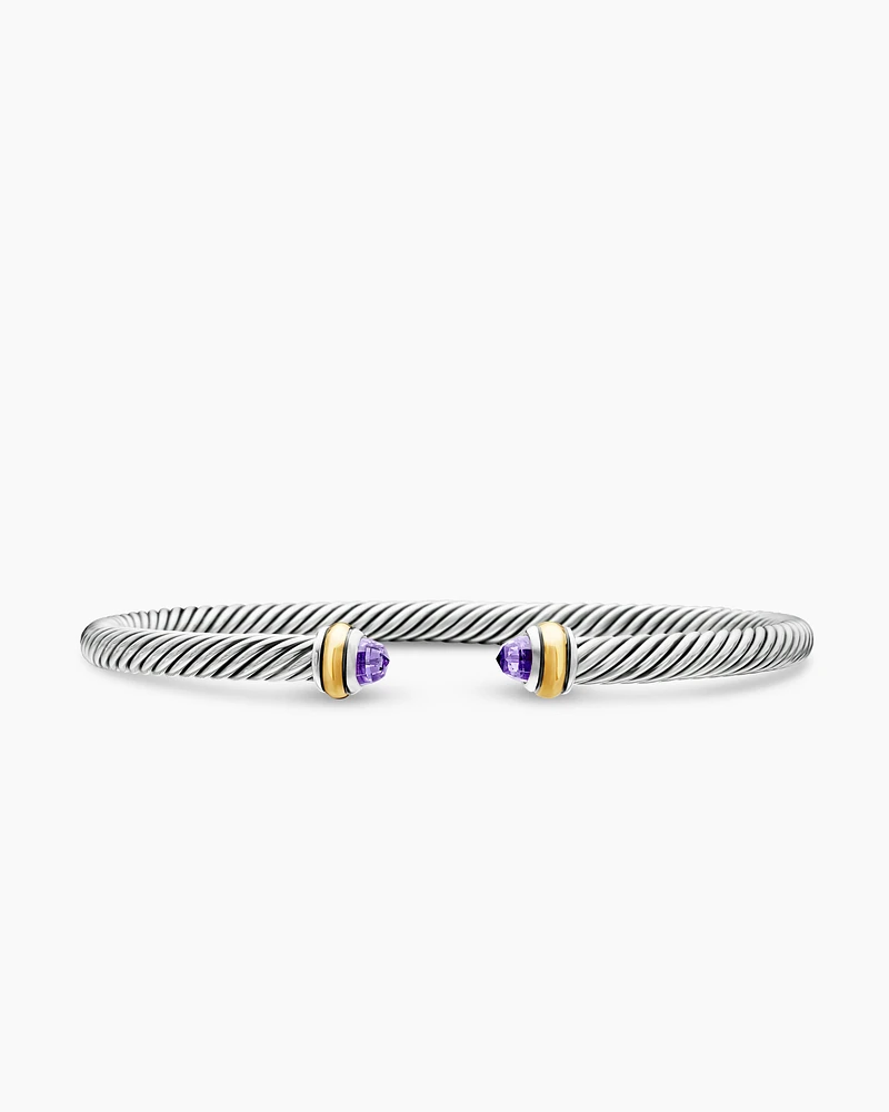 Classic Cable Bracelet Sterling Silver with 18K Yellow Gold and Amethyst, 4mm