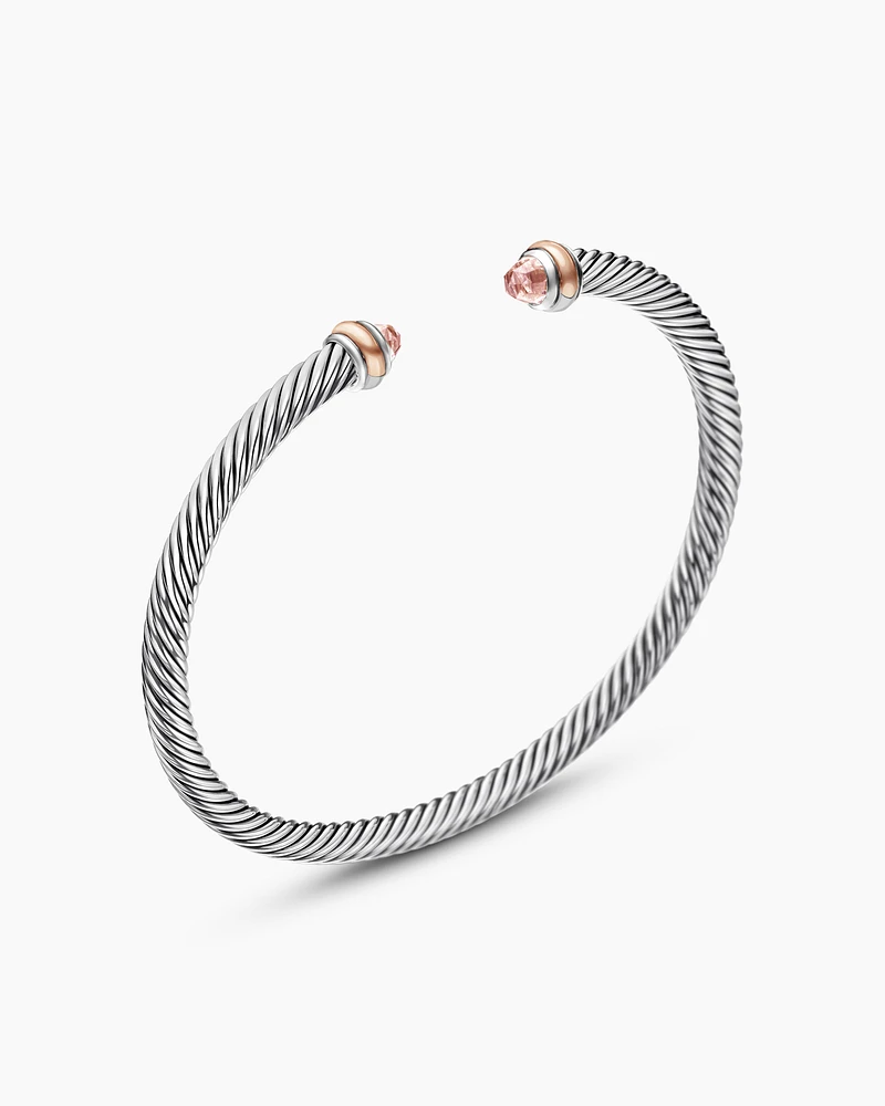 Classic Cable Bracelet Sterling Silver with 18K Rose Gold and Morganite, 4mm
