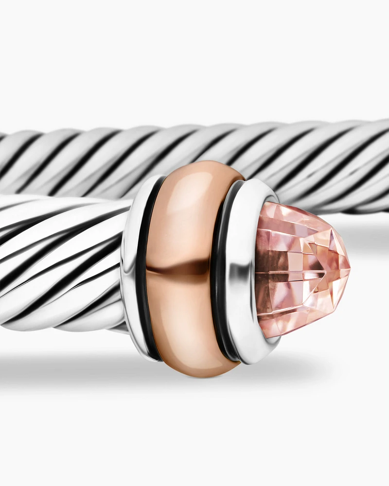Classic Cable Bracelet Sterling Silver with 18K Rose Gold and Morganite, 4mm