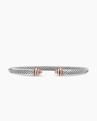 Classic Cable Bracelet Sterling Silver with 18K Rose Gold and Morganite, 4mm