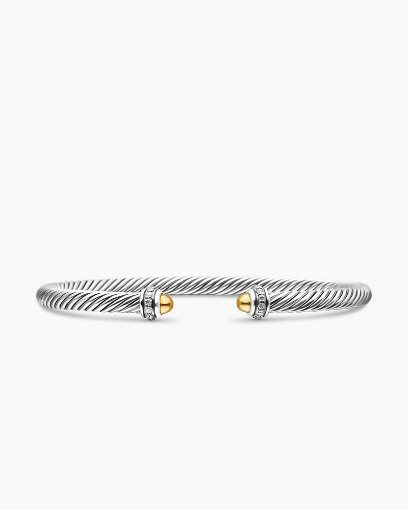 Classic Cable Bracelet Sterling Silver with 18K Yellow Gold Domes and Diamonds, 4mm