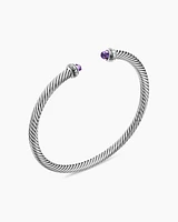 Classic Cable Bracelet Sterling Silver with Amethyst and Diamonds, 4mm