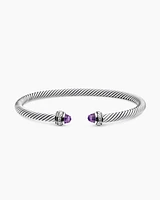 Classic Cable Bracelet Sterling Silver with Amethyst and Diamonds, 4mm