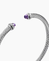 Classic Cable Bracelet Sterling Silver with Amethyst and Diamonds, 4mm