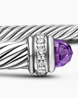 Classic Cable Bracelet Sterling Silver with Amethyst and Diamonds, 4mm