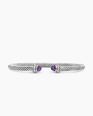 Classic Cable Bracelet Sterling Silver with Amethyst and Diamonds, 4mm