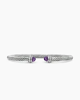 Classic Cable Bracelet Sterling Silver with Amethyst and Diamonds, 4mm