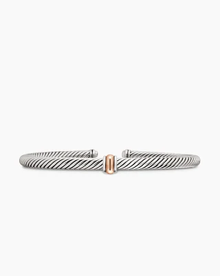 Classic Cable Station Bracelet Sterling Silver with 18K Rose Gold, 4mm