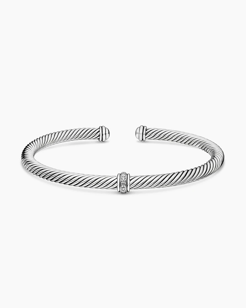 Cable Edge Bracelet Recycled Sterling Silver with Diamonds
