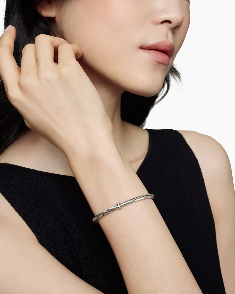 Cable Edge Bracelet Recycled Sterling Silver with Diamonds