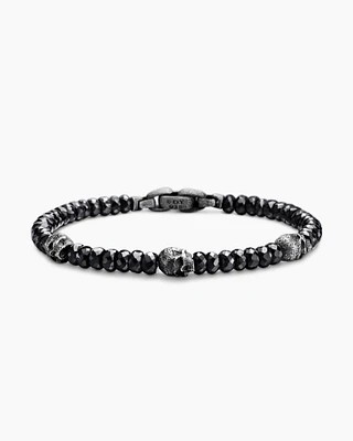 Memento Mori Skull Station Bracelet Sterling Silver with Black Spinel, 6mm