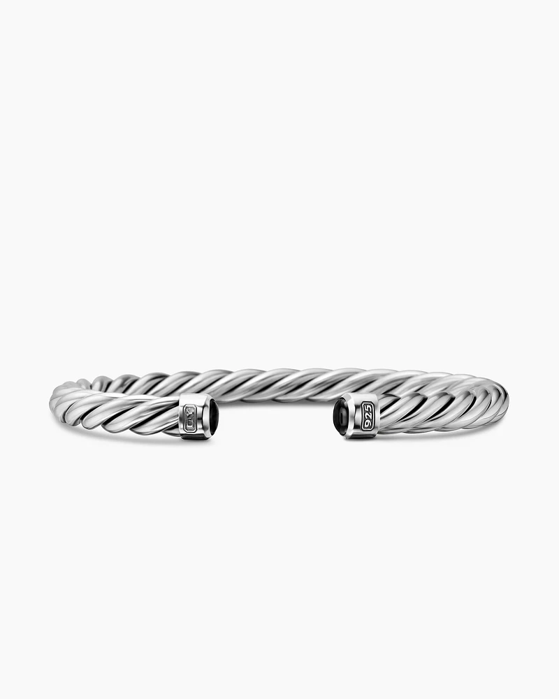 Cable Cuff Bracelet Sterling Silver with Black Onyx, 6mm